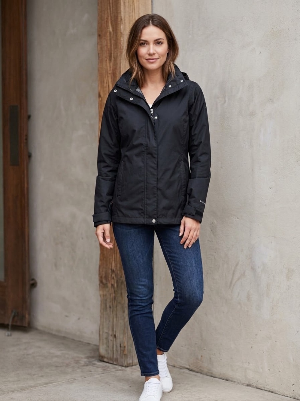 Columbia Women's Black Hooded Rain Jacket - Lightweight Waterproof Coat